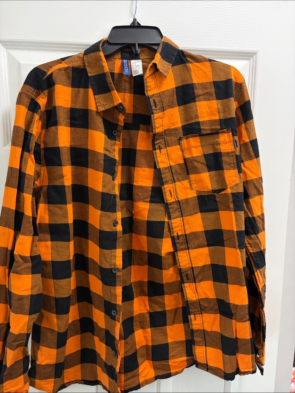 Divided Orange and Black Plaid Button-Down Shirt